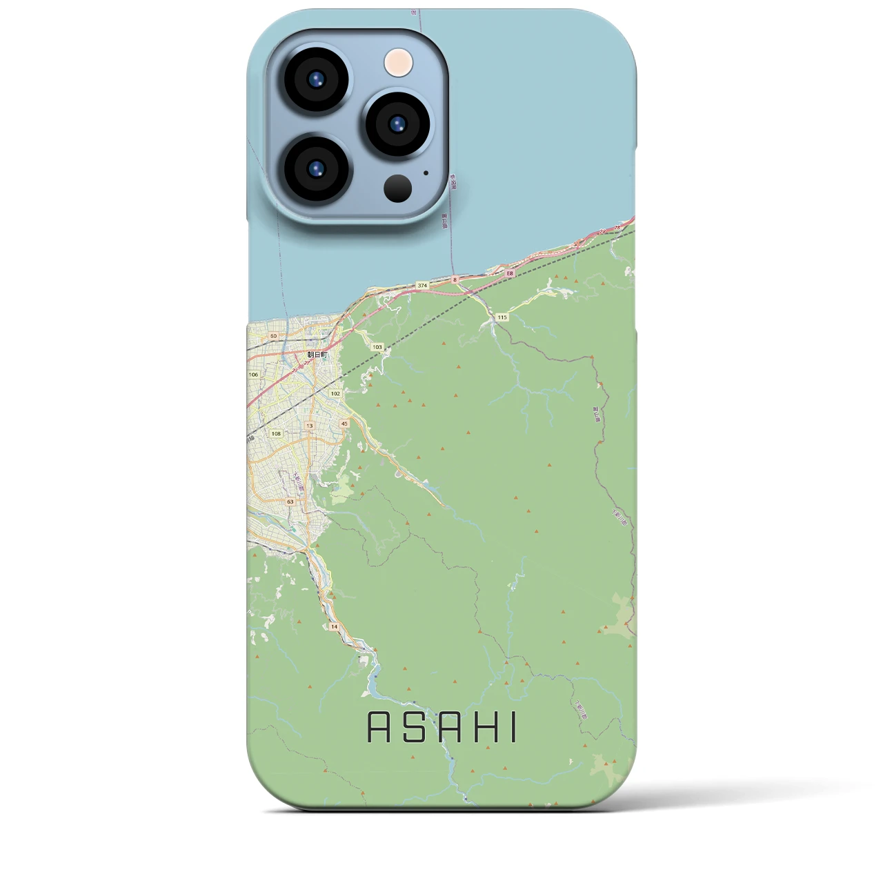 【朝日（富山県）】地図柄iPhoneケース（バックカバータイプ）ナチュラル・iPhone 13 Pro Max 用