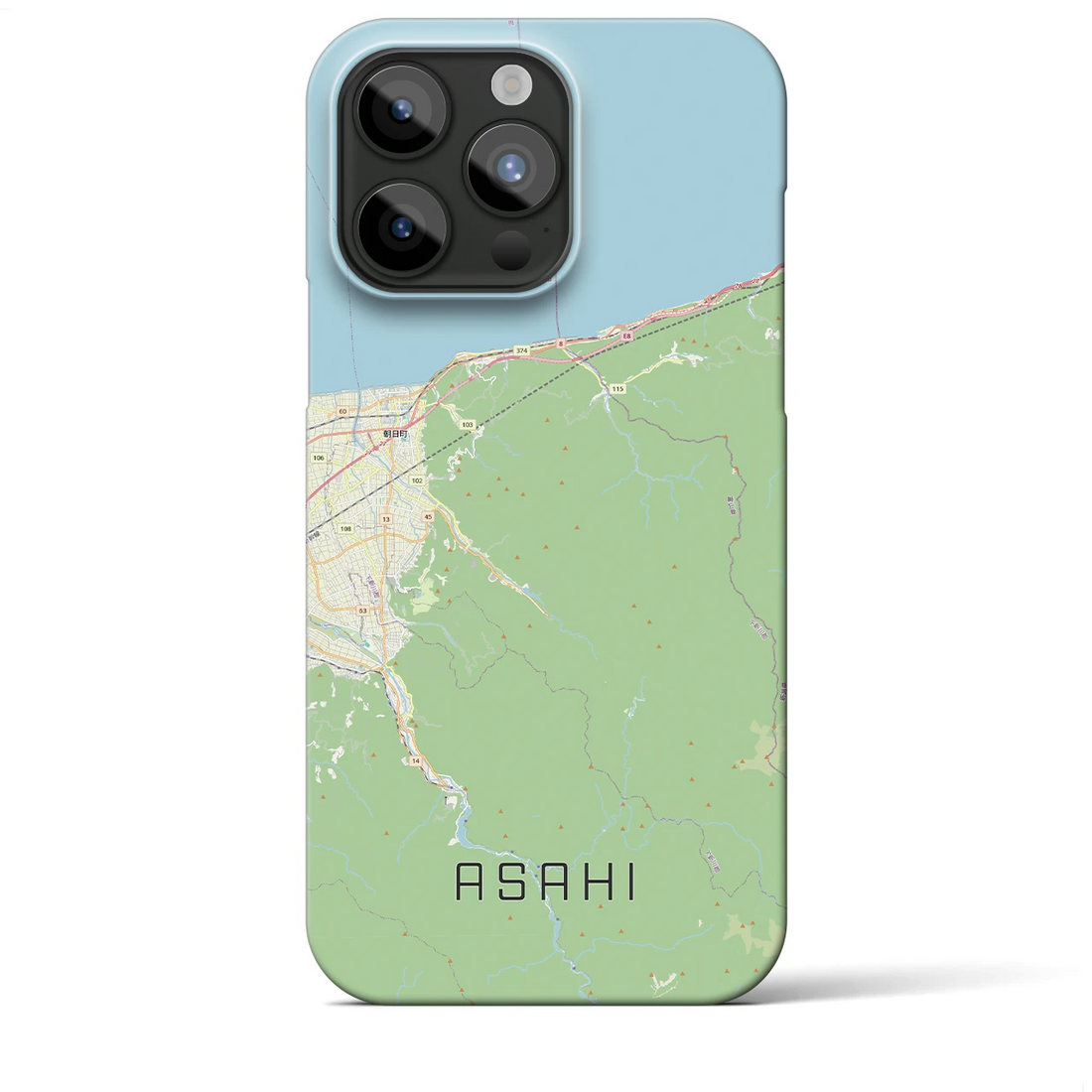 【朝日（富山県）】地図柄iPhoneケース（バックカバータイプ）ナチュラル・iPhone 15 Pro Max 用