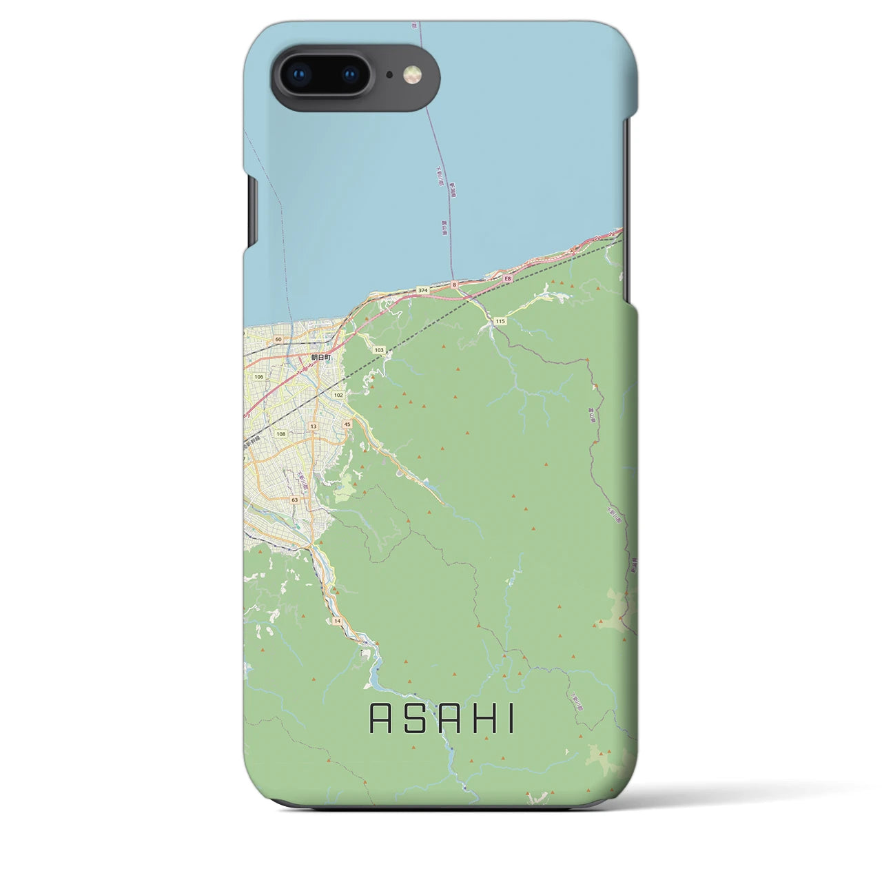 【朝日（富山県）】地図柄iPhoneケース（バックカバータイプ）ナチュラル・iPhone 8Plus /7Plus / 6sPlus / 6Plus 用