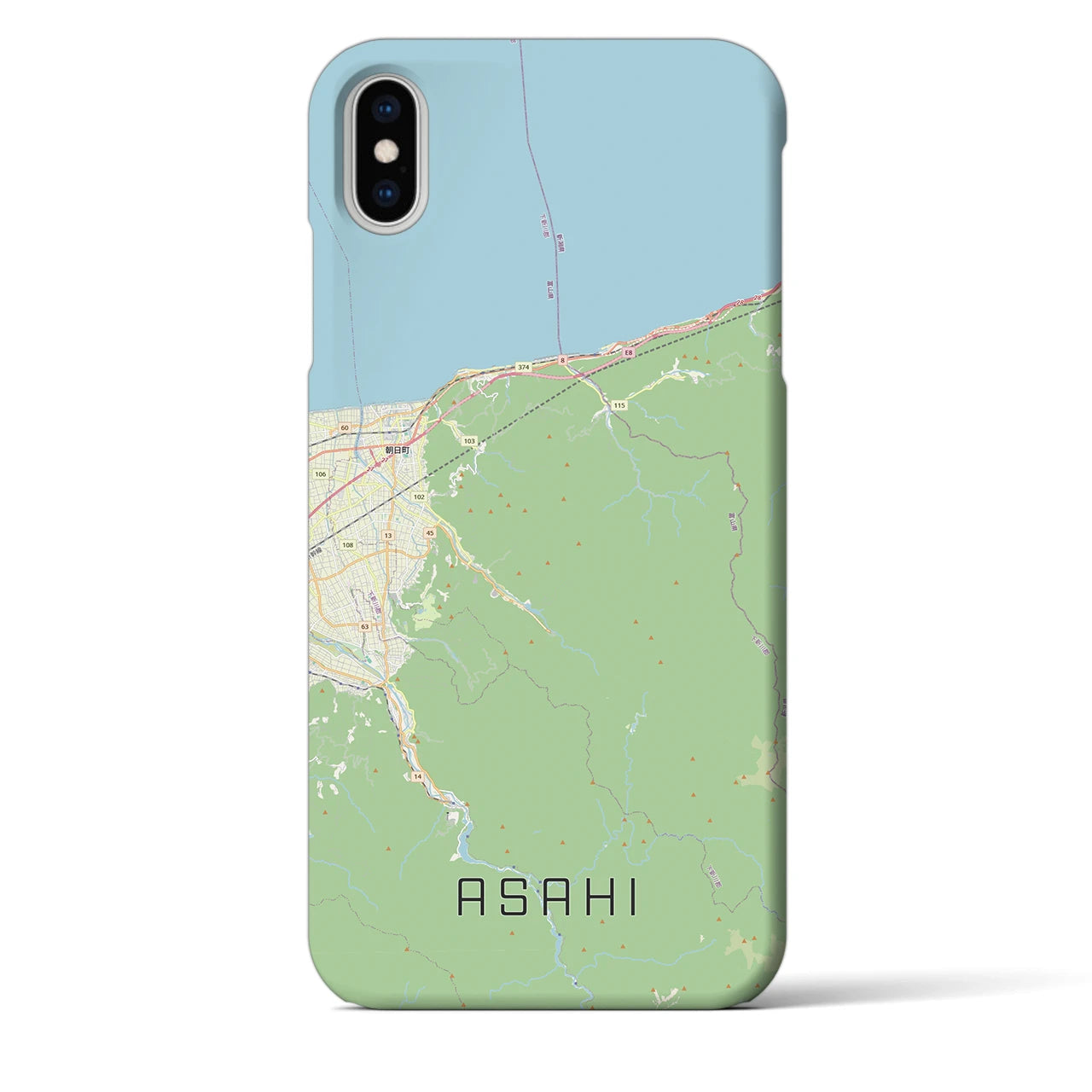 【朝日（富山県）】地図柄iPhoneケース（バックカバータイプ）ナチュラル・iPhone XS Max 用