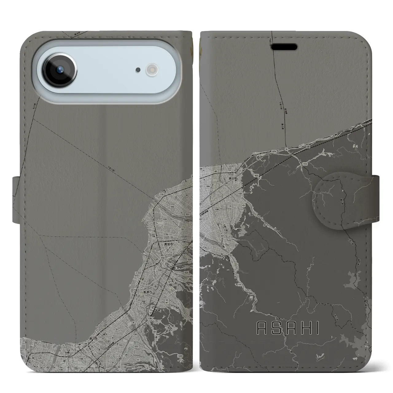 【朝日（富山県）】地図柄iPhoneケース（手帳タイプ）