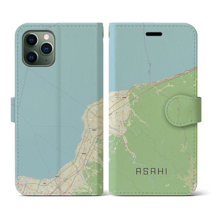 【朝日（富山県）】地図柄iPhoneケース（手帳タイプ）ナチュラル・iPhone 11 Pro 用