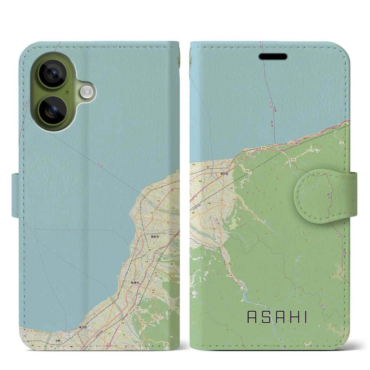 【朝日（富山県）】地図柄iPhoneケース（手帳タイプ）