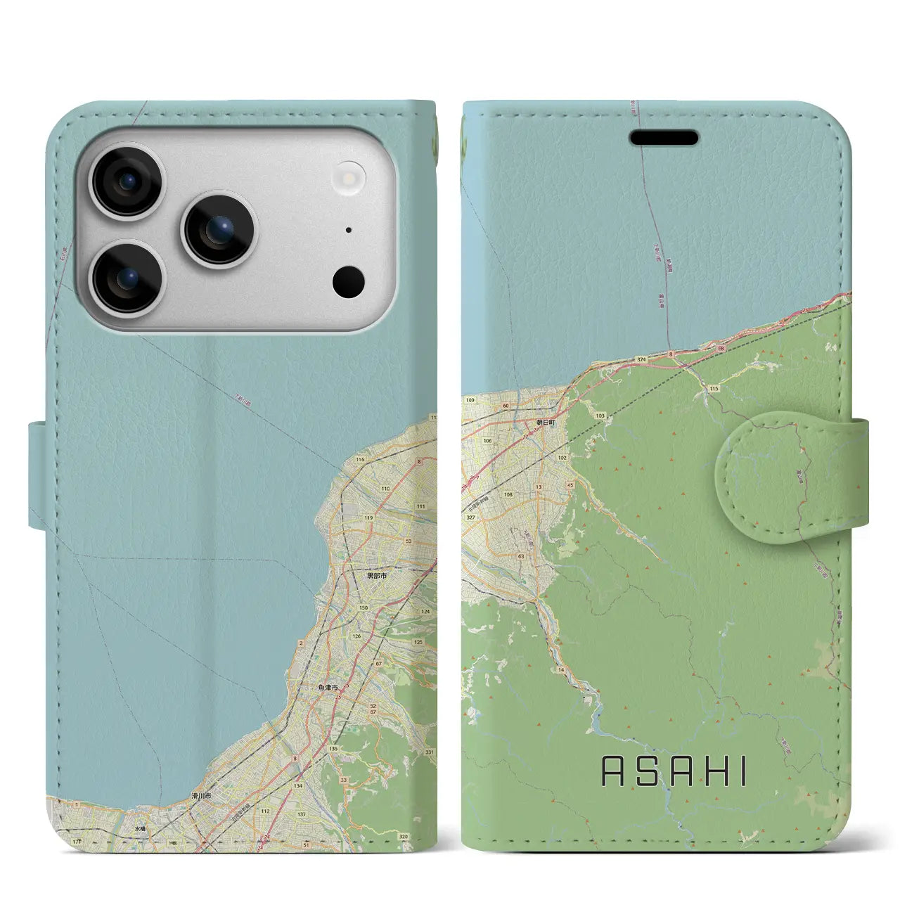 【朝日（富山県）】地図柄iPhoneケース（手帳タイプ）