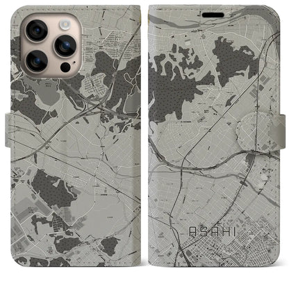 【朝日（三重県）】地図柄iPhoneケース（手帳タイプ）モノトーン・iPhone 16 Plus 用