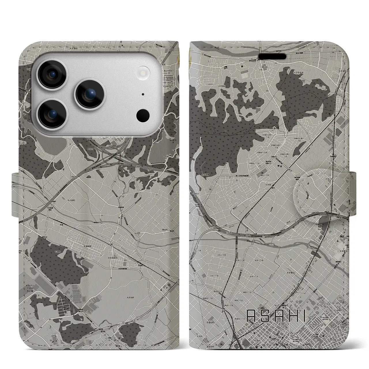 【朝日（三重県）】地図柄iPhoneケース（手帳タイプ）