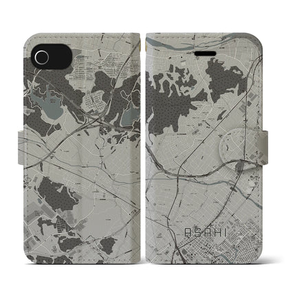 【朝日（三重県）】地図柄iPhoneケース（手帳タイプ）モノトーン・iPhone SE（第3 / 第2世代） / 8 / 7 / 6s / 6 用