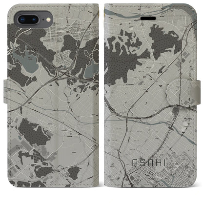 【朝日（三重県）】地図柄iPhoneケース（手帳タイプ）モノトーン・iPhone 8Plus /7Plus / 6sPlus / 6Plus 用