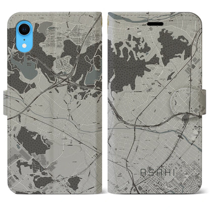 【朝日（三重県）】地図柄iPhoneケース（手帳タイプ）モノトーン・iPhone XR 用