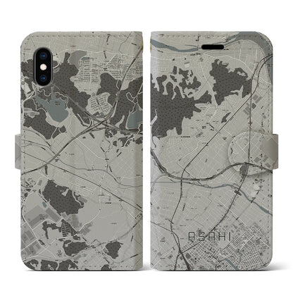 【朝日（三重県）】地図柄iPhoneケース（手帳タイプ）モノトーン・iPhone XS / X 用