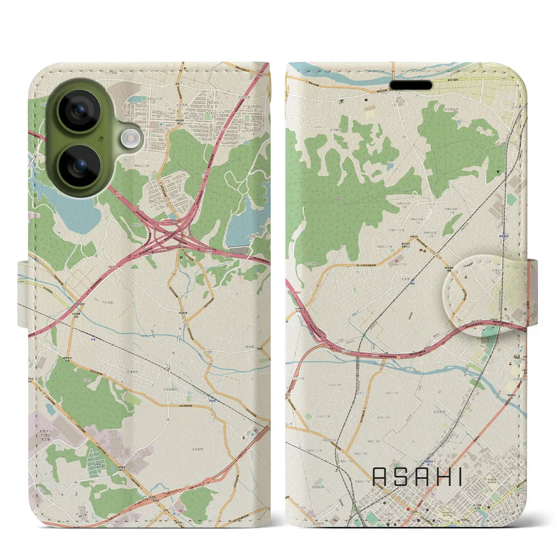 【朝日（三重県）】地図柄iPhoneケース（手帳タイプ）ナチュラル・iPhone 17 Pro Max 用