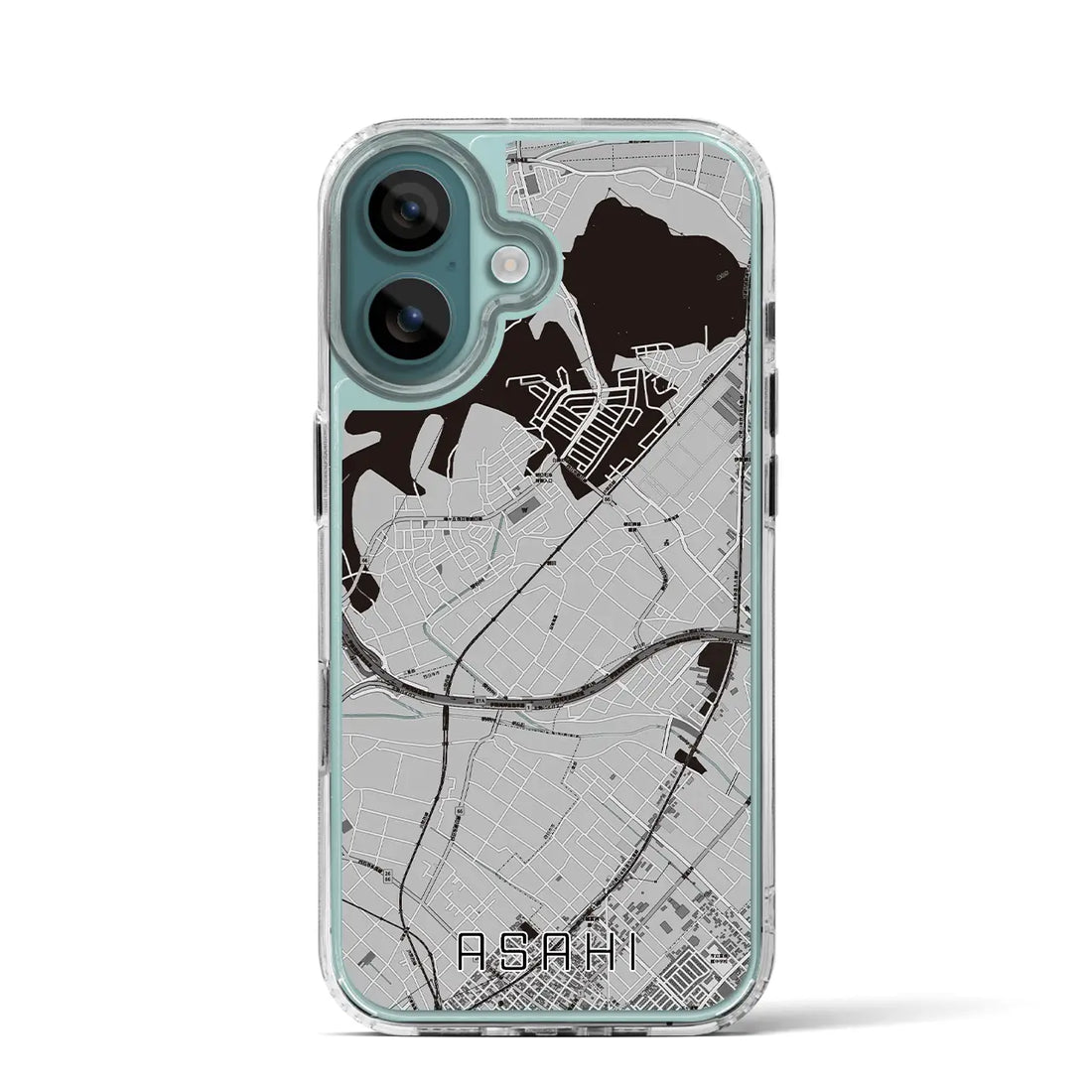 【朝日（三重県）】地図柄iPhoneケース（MagSafeタイプ）モノトーン・iPhone 16 Pro 用