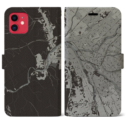 【旭川（北海道）】地図柄iPhoneケース（手帳タイプ）モノトーン・iPhone 11 用