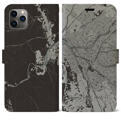 【旭川（北海道）】地図柄iPhoneケース（手帳タイプ）モノトーン・iPhone 11 Pro Max 用