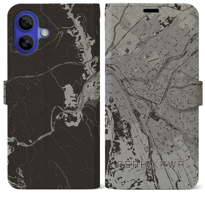 【旭川（北海道）】地図柄iPhoneケース（手帳タイプ）モノトーン・iPhone 16 Pro Max 用