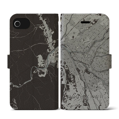 【旭川（北海道）】地図柄iPhoneケース（手帳タイプ）モノトーン・iPhone SE（第3 / 第2世代） / 8 / 7 / 6s / 6 用