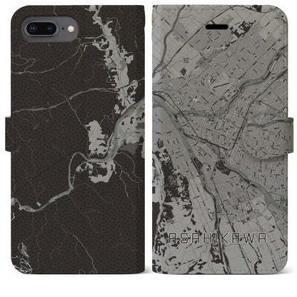 【旭川（北海道）】地図柄iPhoneケース（手帳タイプ）モノトーン・iPhone 8Plus /7Plus / 6sPlus / 6Plus 用