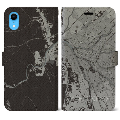 【旭川（北海道）】地図柄iPhoneケース（手帳タイプ）モノトーン・iPhone XR 用
