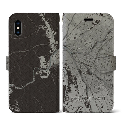 【旭川（北海道）】地図柄iPhoneケース（手帳タイプ）モノトーン・iPhone XS / X 用