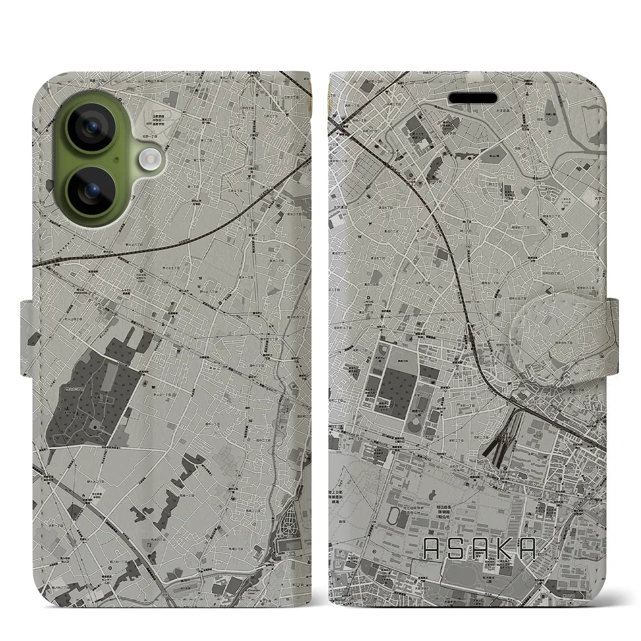 【朝霞（埼玉県）】地図柄iPhoneケース（手帳タイプ）