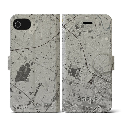 【朝霞（埼玉県）】地図柄iPhoneケース（手帳タイプ）モノトーン・iPhone SE（第3 / 第2世代） / 8 / 7 / 6s / 6 用