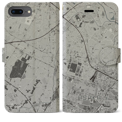 【朝霞（埼玉県）】地図柄iPhoneケース（手帳タイプ）モノトーン・iPhone 8Plus /7Plus / 6sPlus / 6Plus 用