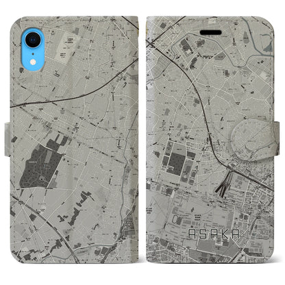 【朝霞（埼玉県）】地図柄iPhoneケース（手帳タイプ）モノトーン・iPhone XR 用
