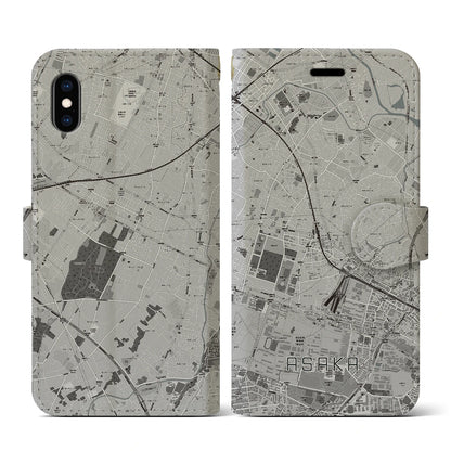【朝霞（埼玉県）】地図柄iPhoneケース（手帳タイプ）モノトーン・iPhone XS / X 用