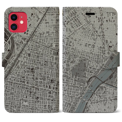 【浅草2（東京都）】地図柄iPhoneケース（手帳タイプ）モノトーン・iPhone 11 用