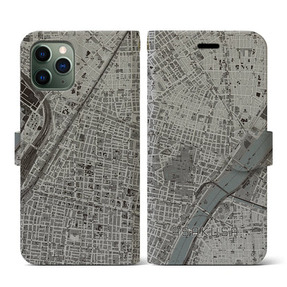 【浅草2（東京都）】地図柄iPhoneケース（手帳タイプ）モノトーン・iPhone 11 Pro 用