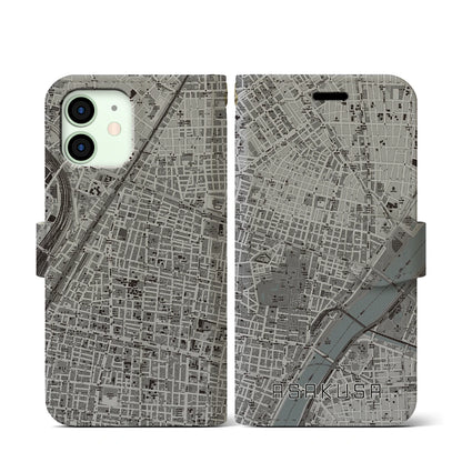 【浅草2（東京都）】地図柄iPhoneケース（手帳タイプ）モノトーン・iPhone 12 mini 用