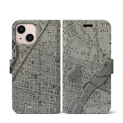 【浅草2（東京都）】地図柄iPhoneケース（手帳タイプ）モノトーン・iPhone 13 mini 用