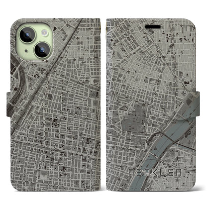 【浅草2（東京都）】地図柄iPhoneケース（手帳タイプ）モノトーン・iPhone 15 用
