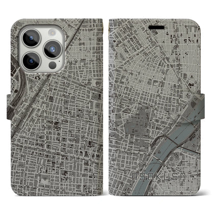 【浅草2（東京都）】地図柄iPhoneケース（手帳タイプ）モノトーン・iPhone 15 Pro 用