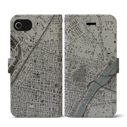 【浅草2（東京都）】地図柄iPhoneケース（手帳タイプ）モノトーン・iPhone SE（第3 / 第2世代） / 8 / 7 / 6s / 6 用