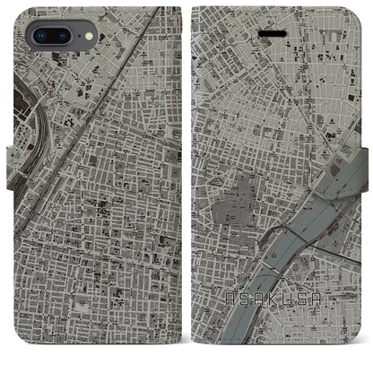 【浅草2（東京都）】地図柄iPhoneケース（手帳タイプ）モノトーン・iPhone 8Plus /7Plus / 6sPlus / 6Plus 用