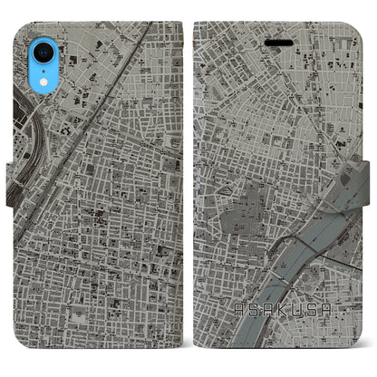 【浅草2（東京都）】地図柄iPhoneケース（手帳タイプ）モノトーン・iPhone XR 用