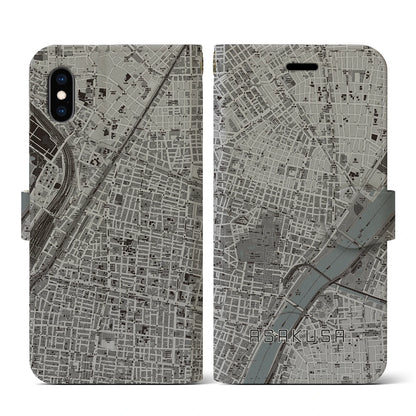 【浅草2（東京都）】地図柄iPhoneケース（手帳タイプ）モノトーン・iPhone XS / X 用