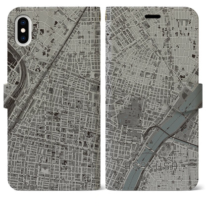 【浅草2（東京都）】地図柄iPhoneケース（手帳タイプ）モノトーン・iPhone XS Max 用