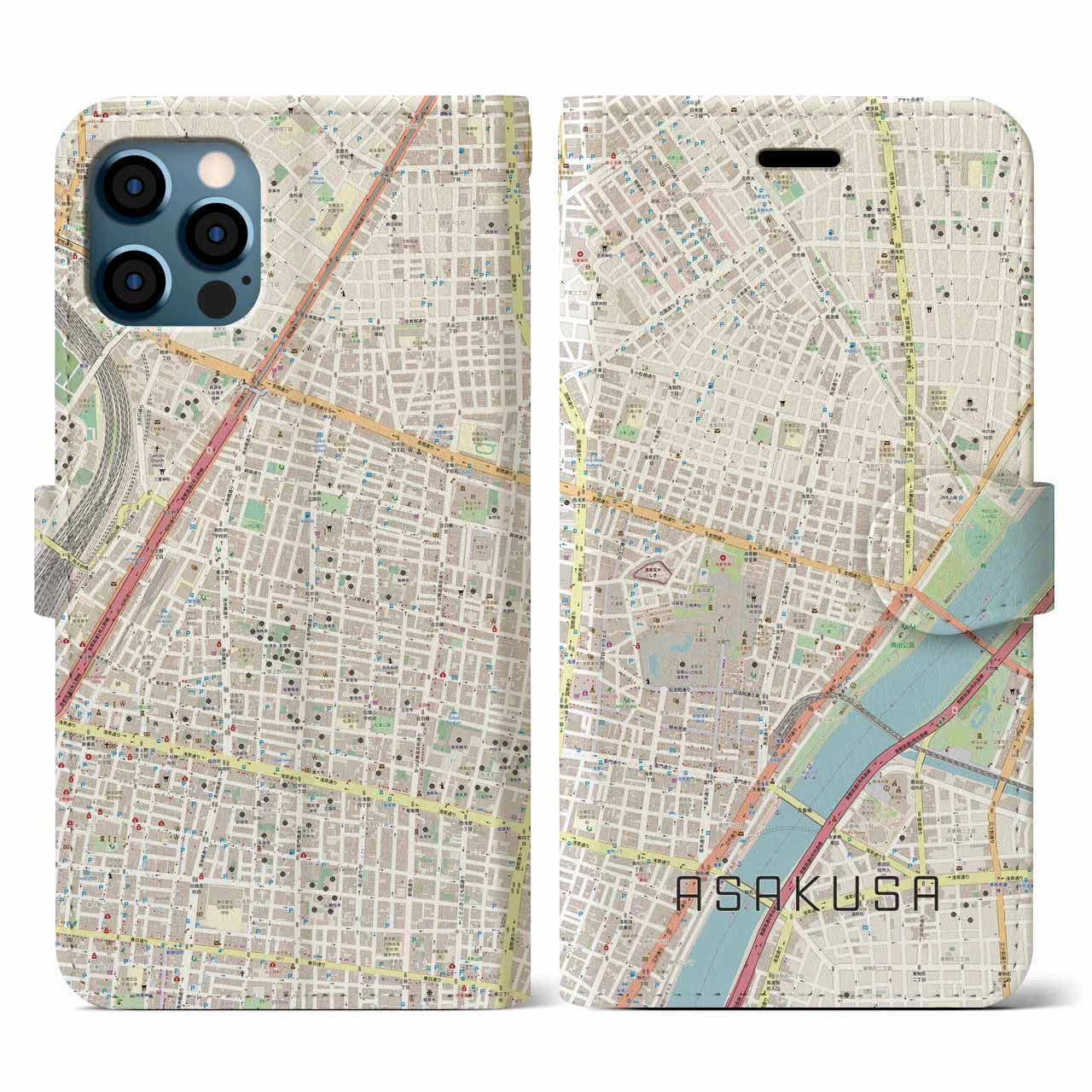 【浅草2（東京都）】地図柄iPhoneケース（手帳タイプ）