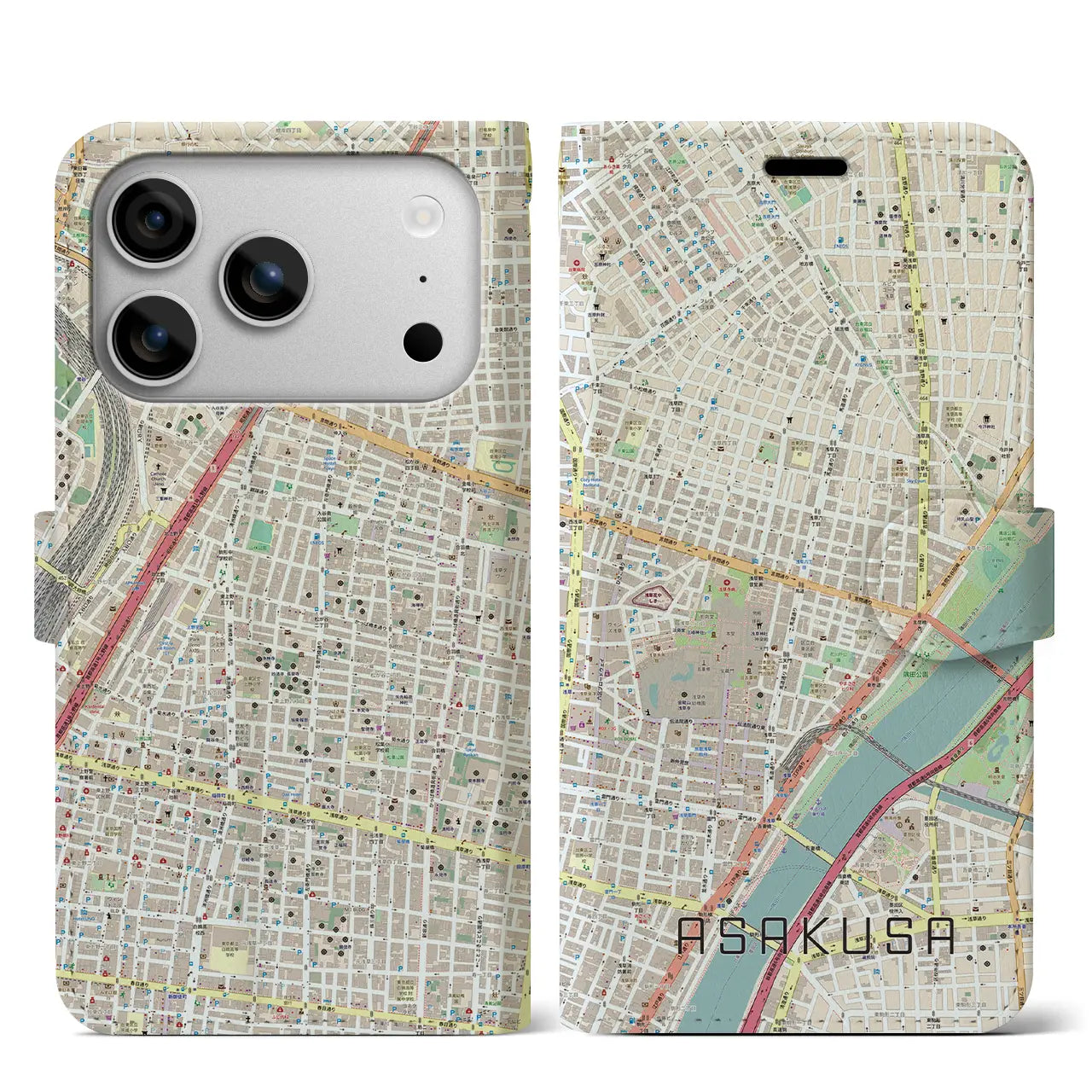 【浅草2（東京都）】地図柄iPhoneケース（手帳タイプ）