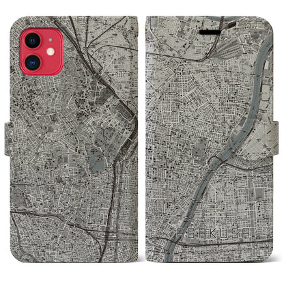 【浅草（東京都）】地図柄iPhoneケース（手帳タイプ）モノトーン・iPhone 11 用