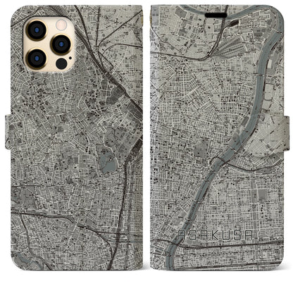 【浅草（東京都）】地図柄iPhoneケース（手帳タイプ）モノトーン・iPhone 12 Pro Max 用