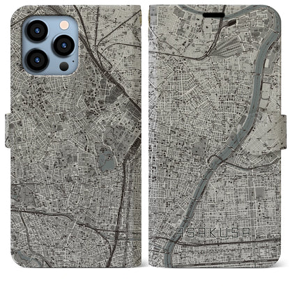 【浅草（東京都）】地図柄iPhoneケース（手帳タイプ）モノトーン・iPhone 13 Pro Max 用
