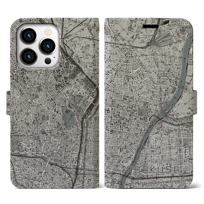 【浅草（東京都）】地図柄iPhoneケース（手帳タイプ）モノトーン・iPhone 13 Pro 用