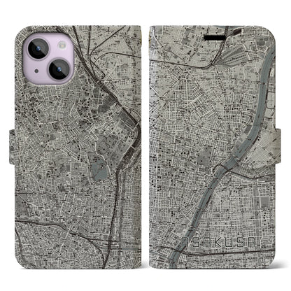 【浅草（東京都）】地図柄iPhoneケース（手帳タイプ）モノトーン・iPhone 14 用