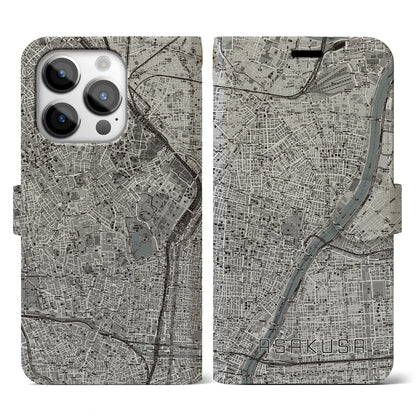 【浅草（東京都）】地図柄iPhoneケース（手帳タイプ）モノトーン・iPhone 14 Pro 用