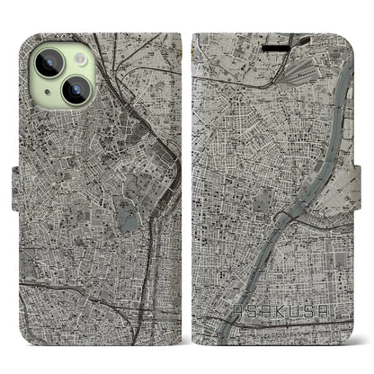 【浅草（東京都）】地図柄iPhoneケース（手帳タイプ）モノトーン・iPhone 15 用