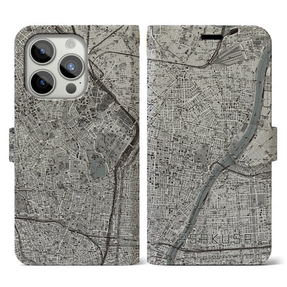 【浅草（東京都）】地図柄iPhoneケース（手帳タイプ）モノトーン・iPhone 15 Pro 用