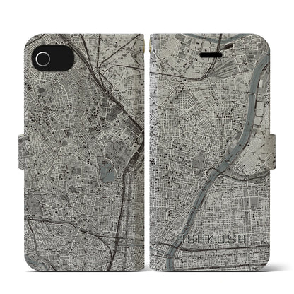 【浅草（東京都）】地図柄iPhoneケース（手帳タイプ）モノトーン・iPhone SE（第3 / 第2世代） / 8 / 7 / 6s / 6 用